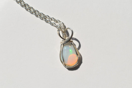 Wello Opal Wrapped in Sterling Silver Wire Pendant