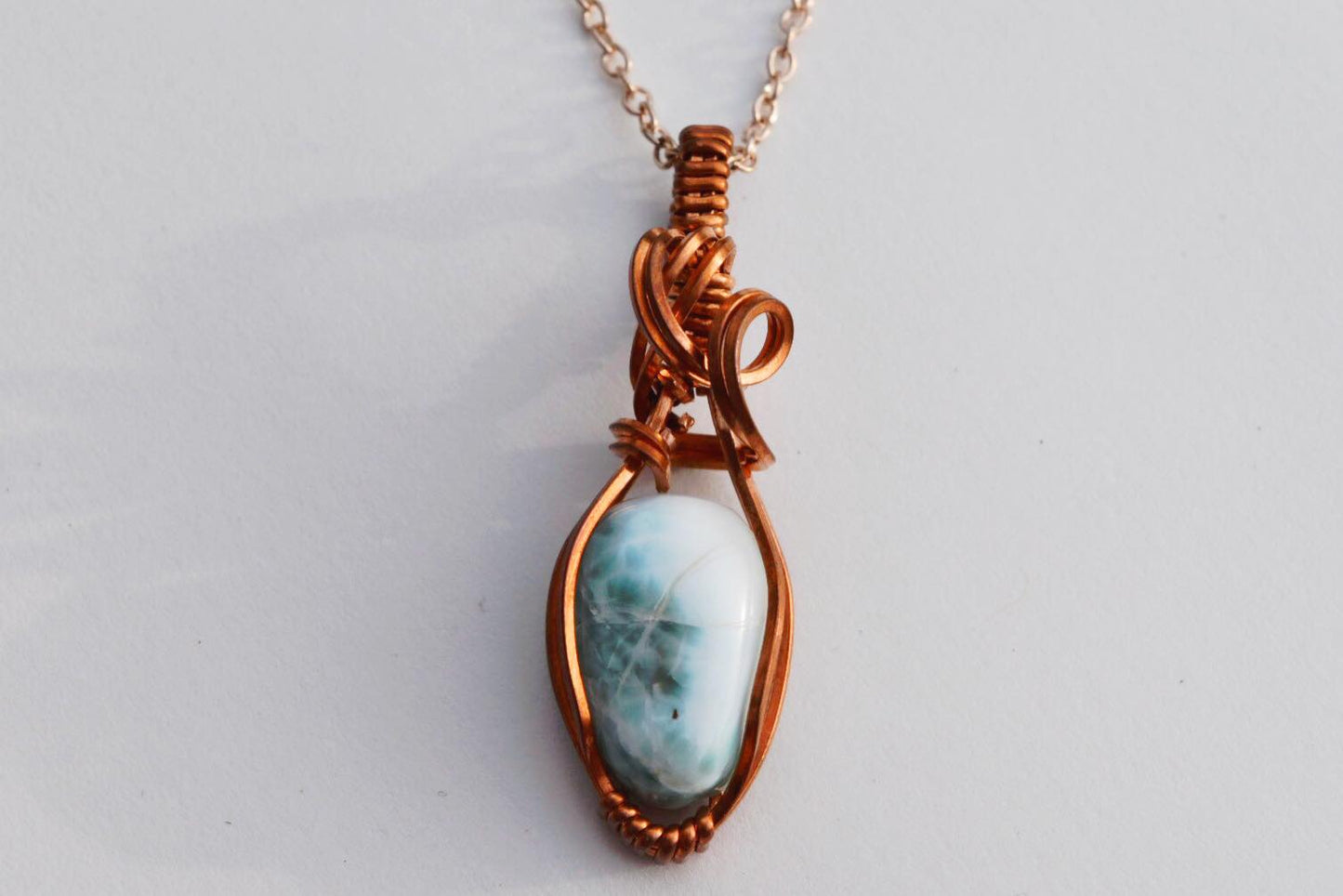 Larimar Wrapped in Copper Wire Pendant