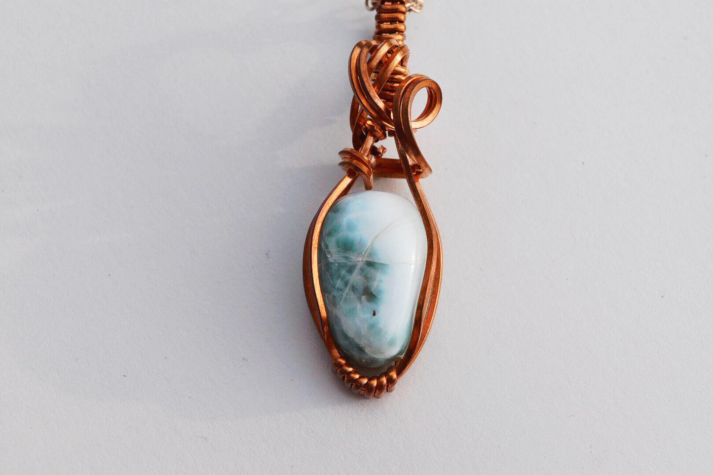 Larimar Wrapped in Copper Wire Pendant