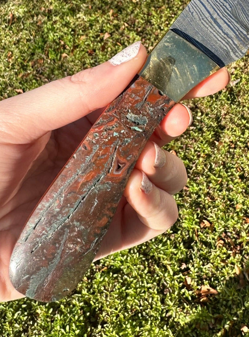 Idaho Seam Agate Gemstone Handled Damascus Knife