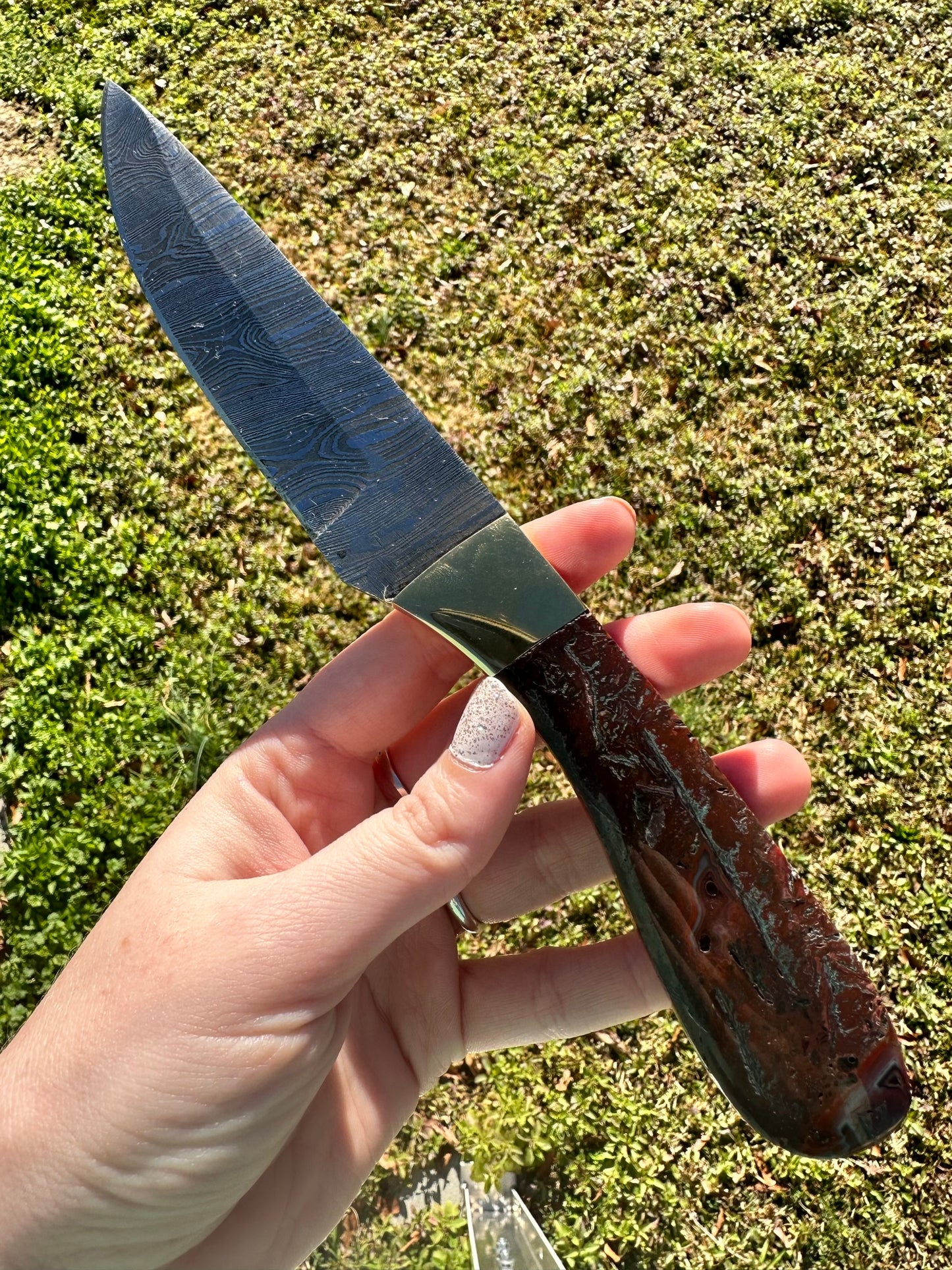 Idaho Seam Agate Gemstone Handled Damascus Knife