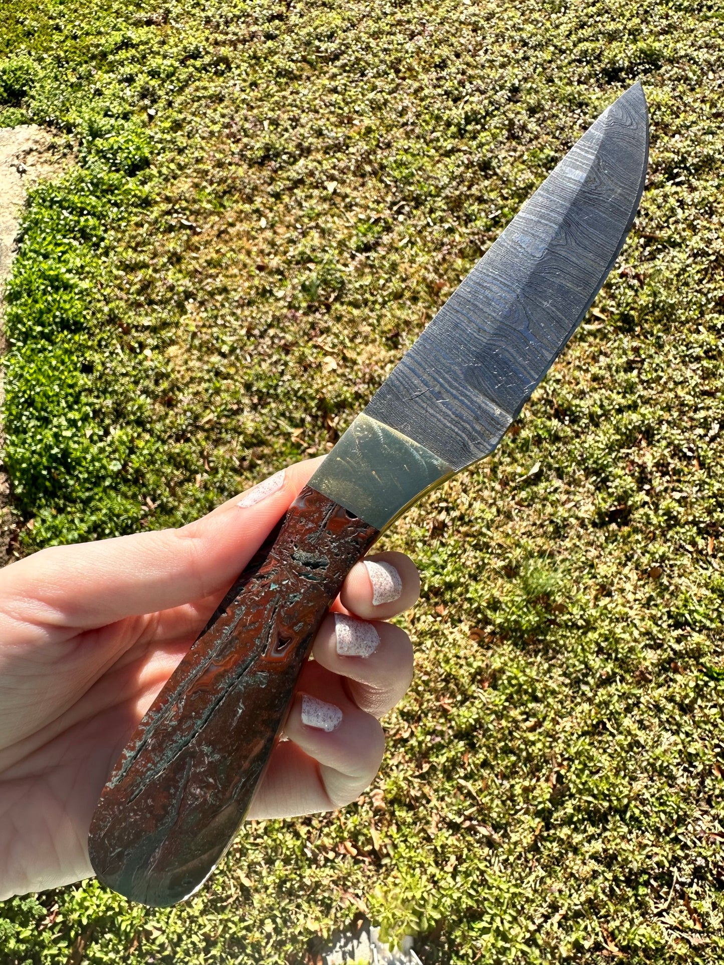 Idaho Seam Agate Gemstone Handled Damascus Knife