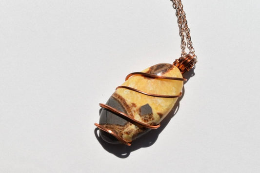 Septarian Nodule Wrapped in Copper Wire Pendant