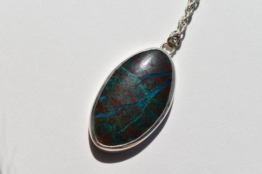 Chrysocolla Parrot Wing in Sterling Silver Pendant