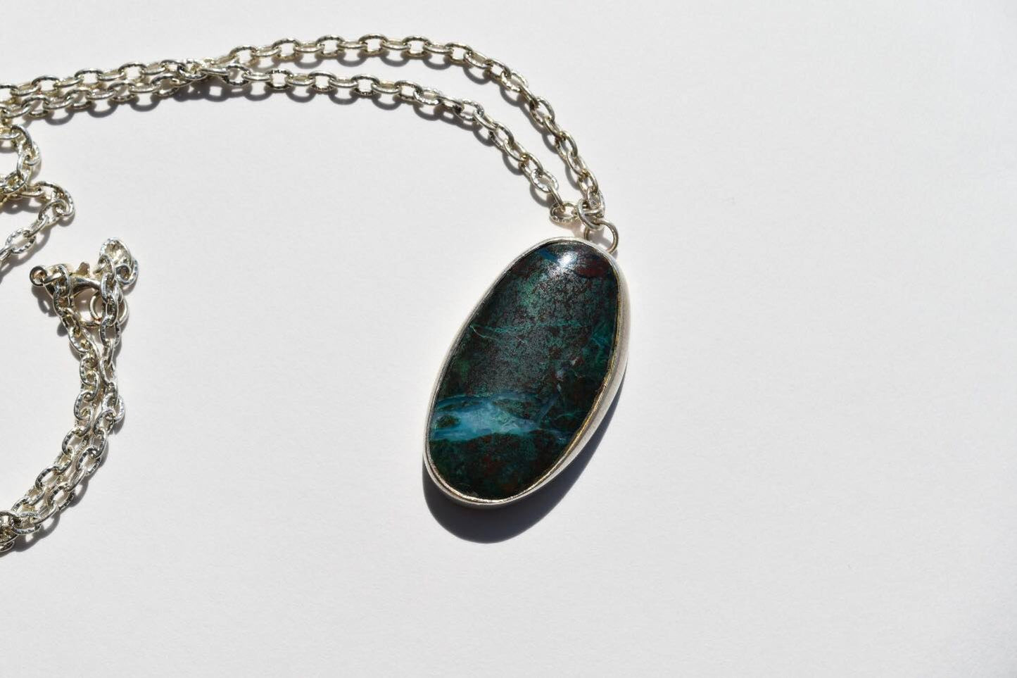Chrysocolla Parrot Wing in Sterling Silver Pendant